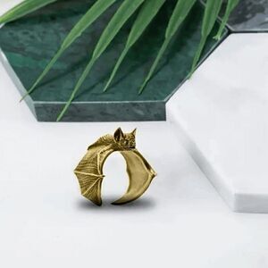 Gold Gothic Punk Bat Vampire Adjustable Unisex Ring
